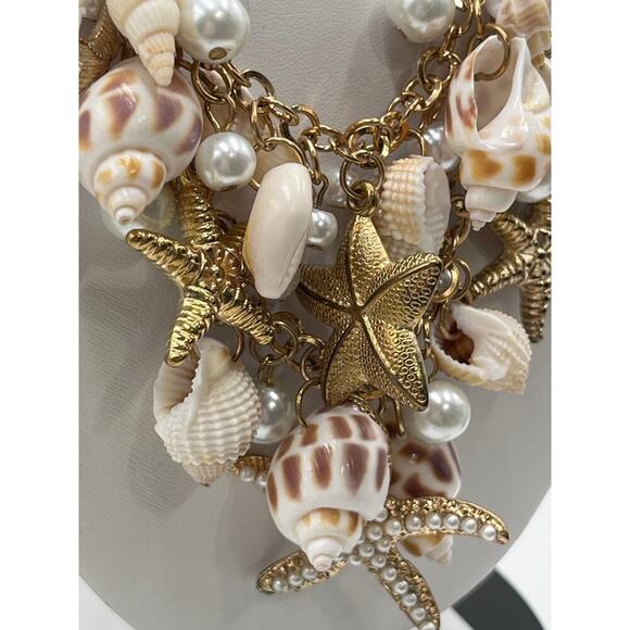 Betsey Johnson Pearls Sea Starfish Seashell Two Strand Statement NECKLACE New - Picture 4 of 11